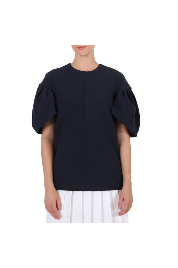 Ladies Knit Tops Navy Tuck Sleeve Top, Brand Size 6 (US Size 2)