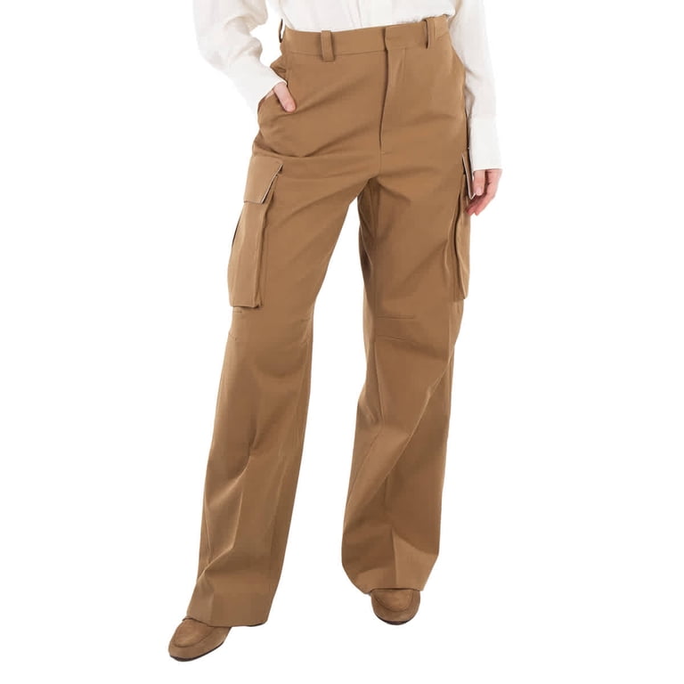 tobacco coloured trousers womens Victoria Beckham Wide Leg Brown Cotton Cargo Pants (Women's)