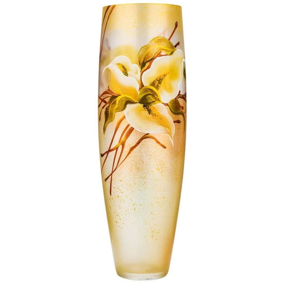 Victoria Bella 16" Decorative Vase, Flower Callas, European Glass with a Handmade Unique Pattern