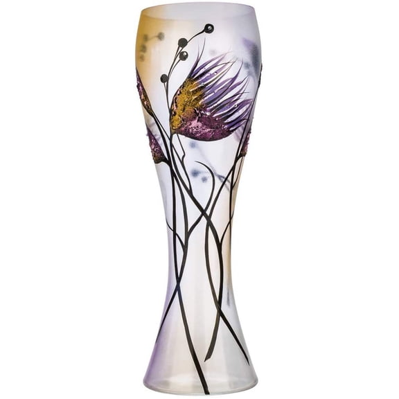 Victoria Bella 20" Decorative Vase, Flower on Purple, European Glass with a Handmade Unique Pattern