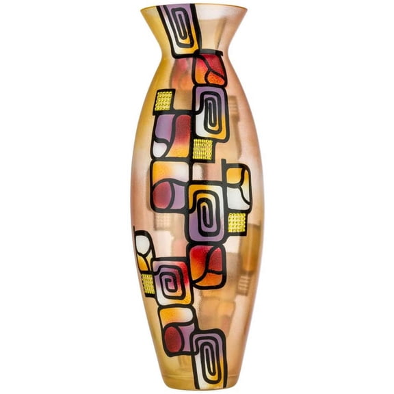 Victoria Bella 20" Decorative Vase, Mozaic Gold, European Glass with a Handmade Unique Pattern
