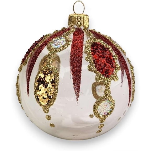 Victoria Bella Christmas Glass Ball with Necklace Ornament, Hand Painted, 3.25" (8cm). Christmas Tree Decoration. Lovely Gift. (Transparent)