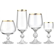 Victoria Bella Crystalex Bohemia 40149/SET/20746 Golden Celebration, Claudia, Set of Glasses, Crystalline, Gold Rim. 24 pieces
