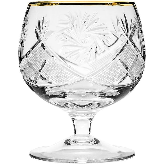 Victoria Bella GB5290G, 10 Oz. Crystal Hand-Made Brandy Glasses with Gold Rim, 24K Gold-Plated Scotch Whiskey Cut Crystal Snifters on a Stem, Wedding Gift Drinkware, Set of 6