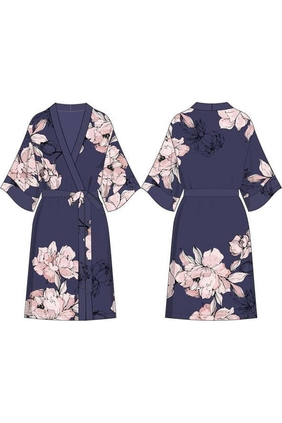 MILAVITSA-9212 Women's peignoir with 3/4 sleeves, viscose 100%, "Eden series, Color: Blue Printed, Size L