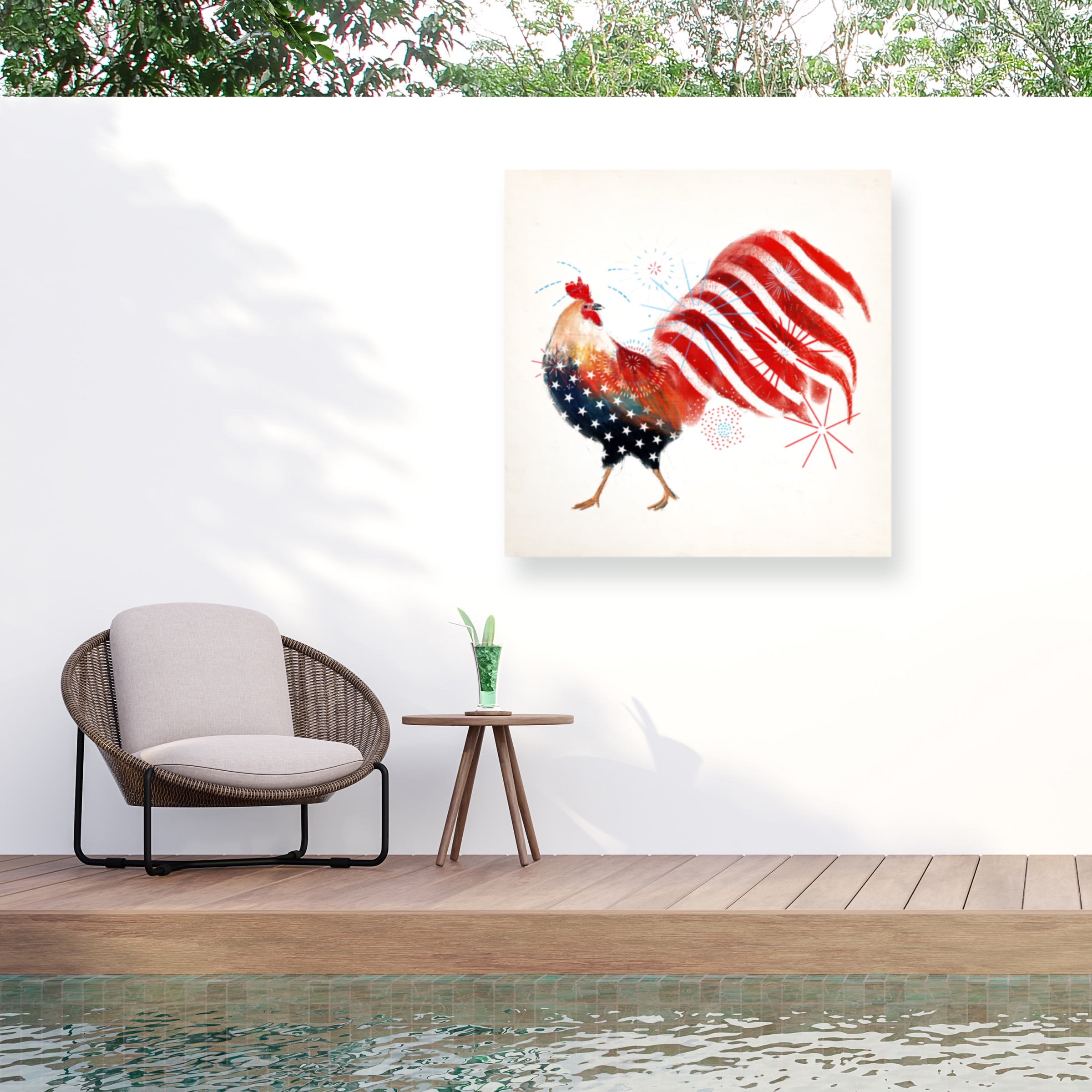 Victoria Borges 'Rooster Fireworks I' Outdoor Canvas 35x35