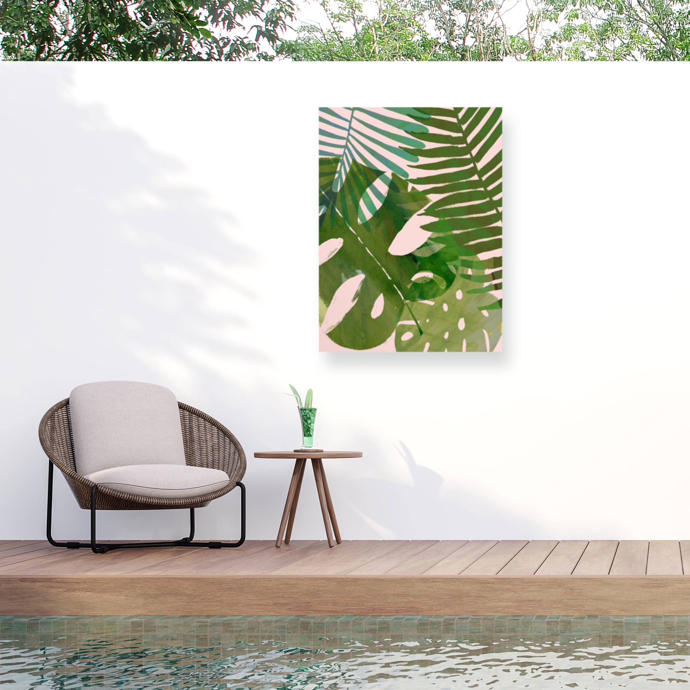 Large Green and Pink Tropical Canvas Print for Outdoor Decor