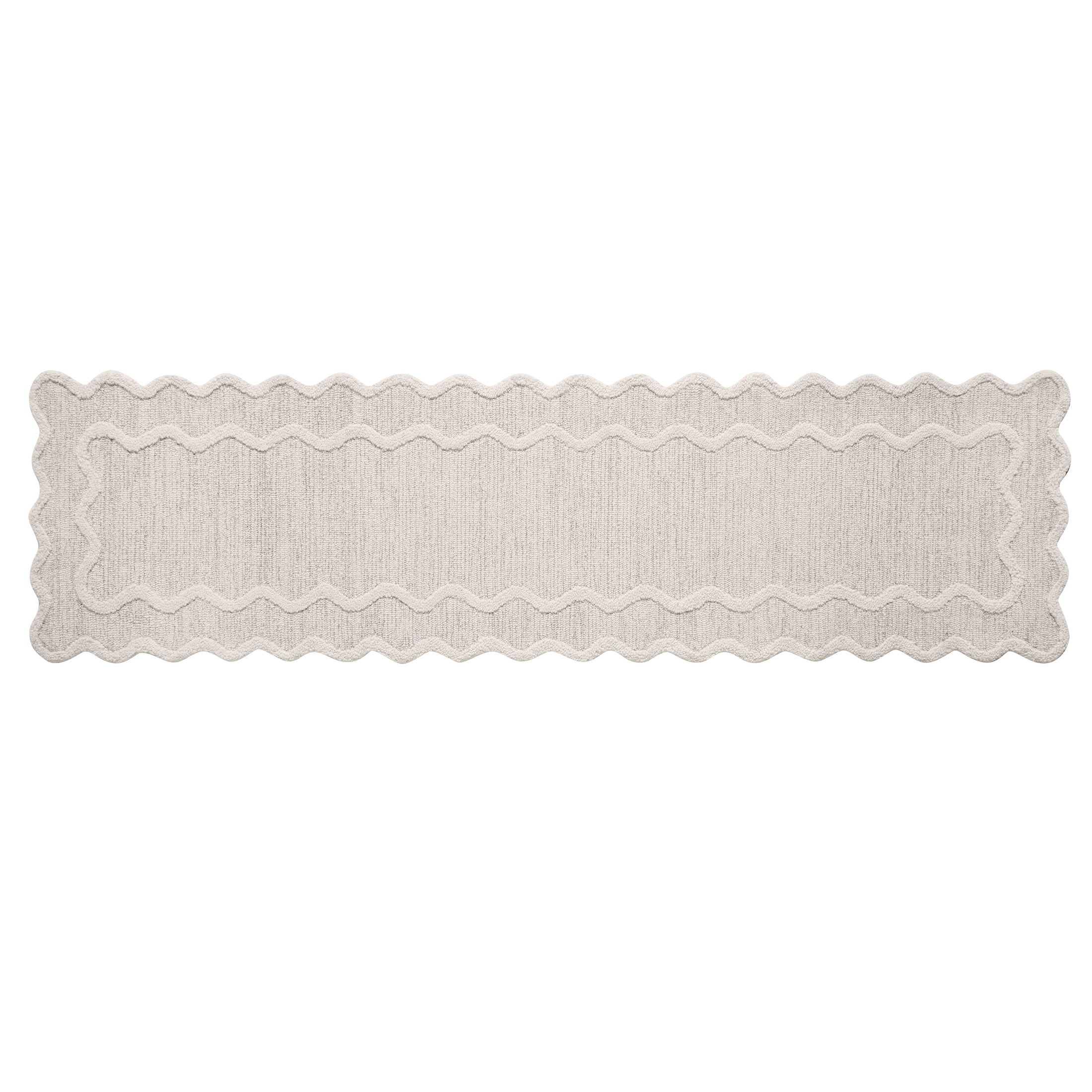 My Texas House Ivory Scallop Wool Indoor Runner Rug, 2' x 8', Handmade Farmhouse Decor