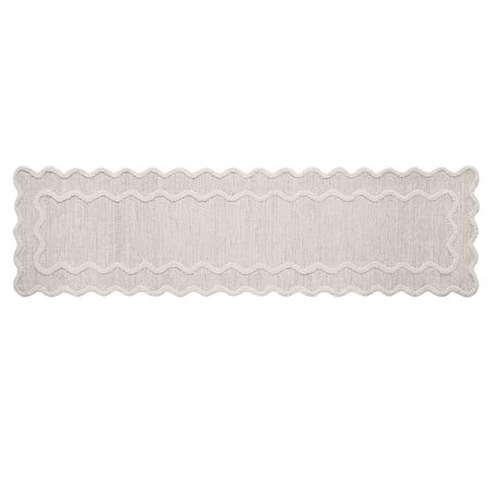 My Texas House Stella Ivory Scallop Wool Indoor Runner Rug, 2' x 8', Handmade Farmhouse Decor