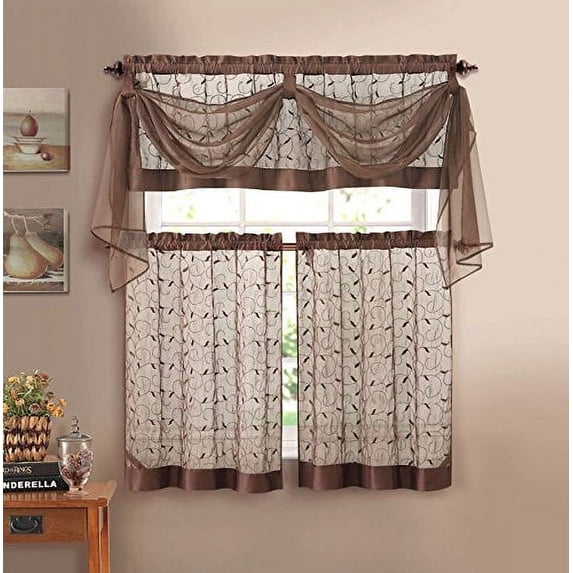 Victoria Classics Linen Leaf 4 Piece Kitchen Curtain Set, 60” x 36” (2 Panels)