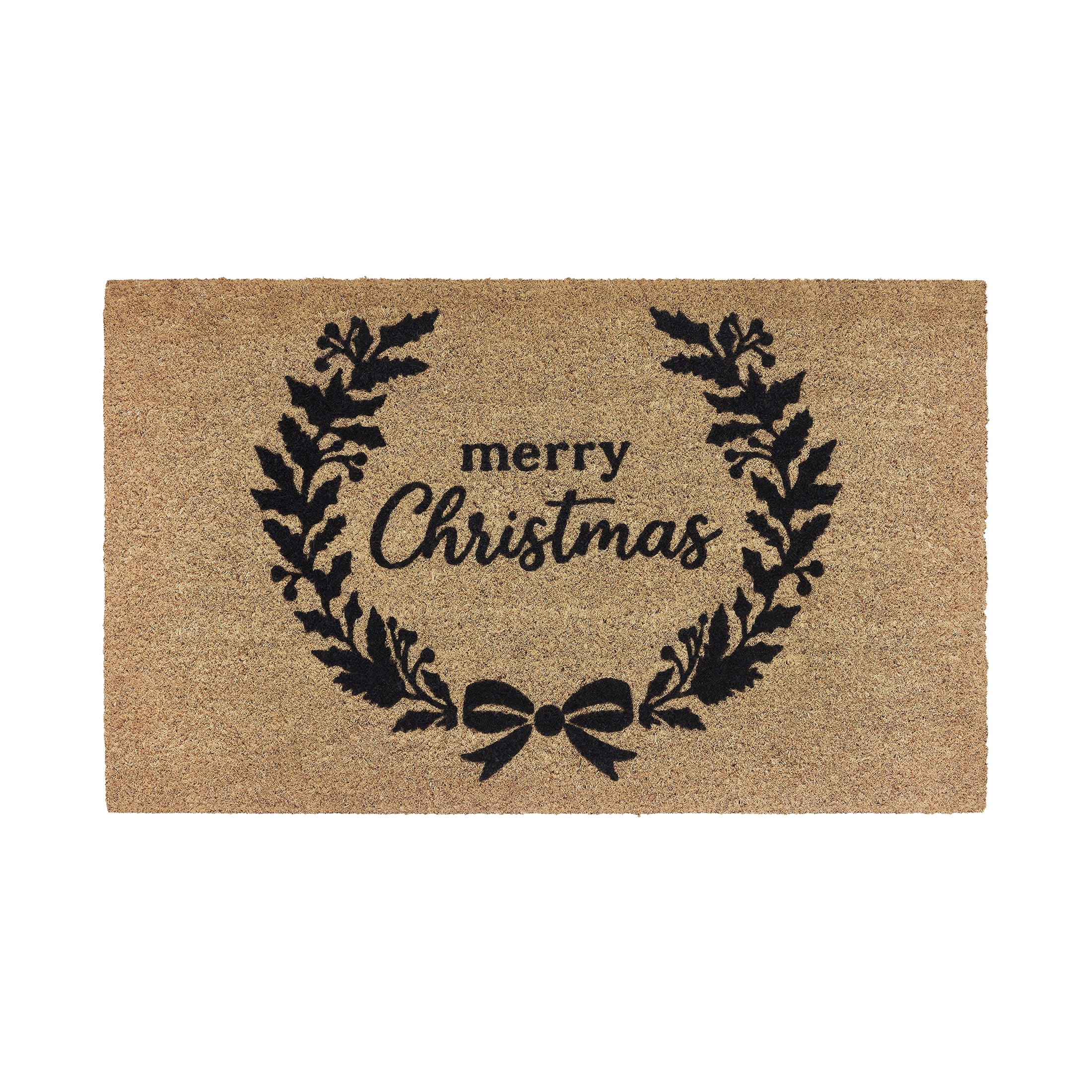 My Texas House Natural Merry Christmas Wreath Outdoor Coir Doormat, 30" x 48"