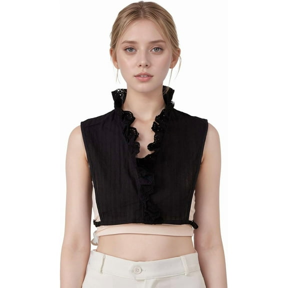 Victoria Cotton Shirts Elegant Ruffle Collar V Neck Dickey Mock Turtleneck Faux Collars for Women Girls