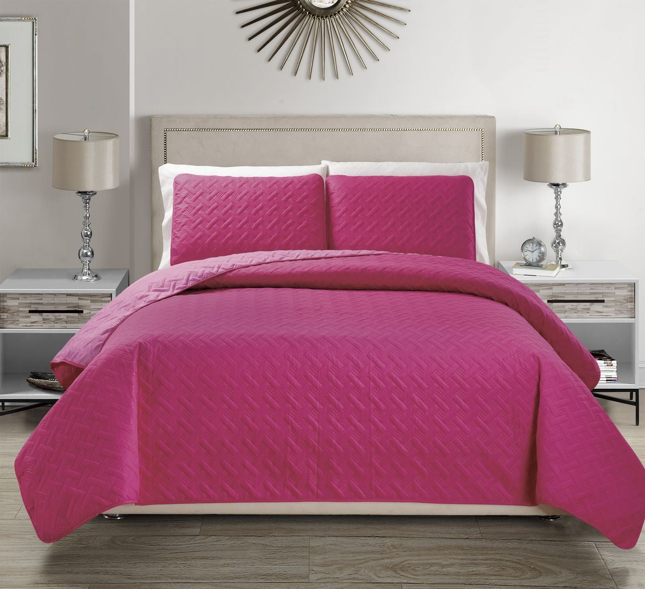Pink Microfiber Reversible Full Bedspread Set