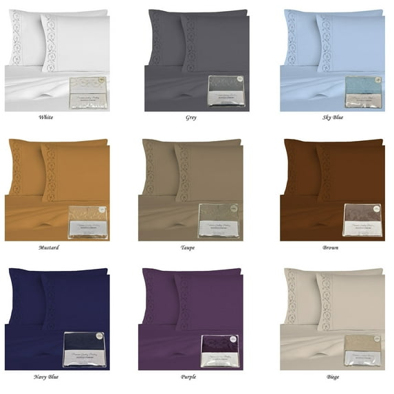 Victoria Embroidered Microfiber 4 pc Sheet Set 1800 TC
