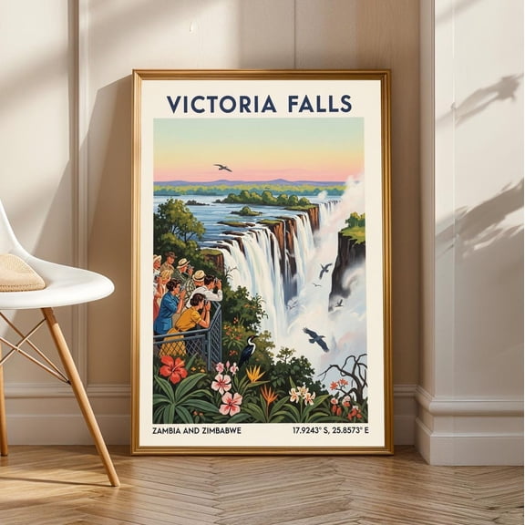 Victoria Falls Travel Print Wall Art Zambia Wall Hanging Home Décor Waterfall Art Lovers Victoria Falls Art Lover Zimbabwe Décor, Unframed Poster Size 8x12