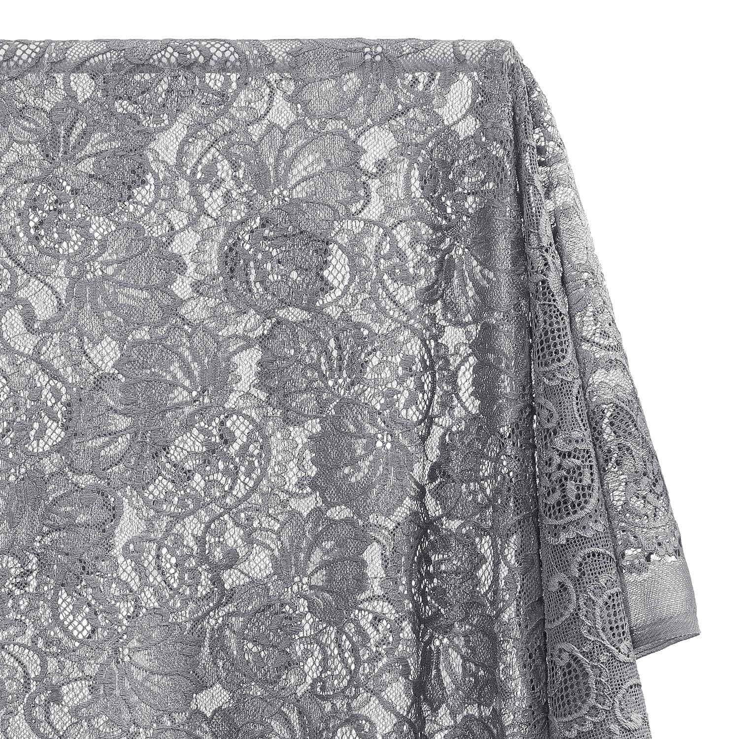 Victoria Floral Polyester Stretch Sheer 58/60 Inch Lace Fabric By The Yard - For Sewing Apparel & Accessories - Grey (5 Yards)
