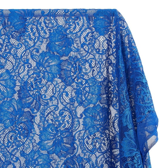 Victoria Floral Polyester Stretch Sheer 58/60 Inch Lace Fabric By The Yard - For Sewing Apparel & Accessories - Royal Blue (10 Yards)