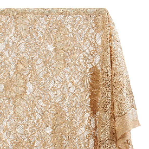 Victoria Floral Polyester Stretch Sheer 58/60 Inch Lace Fabric By The Yard - For Sewing Apparel & Accessories - Tan (10 Yards)