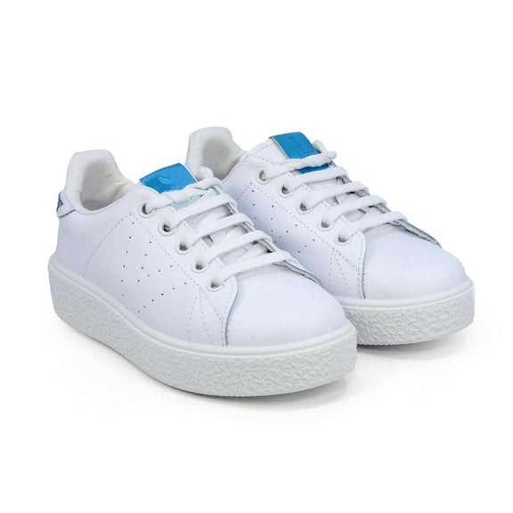 Victoria Girls Casual Leather Shoes, White \ Blue,1 M US