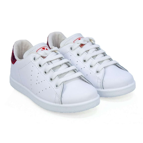 Victoria Girls Casual Leather Shoes, White \ Red,1 M US
