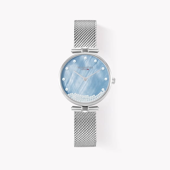Victoria Hyde Women's Watch Ladies Watch with Mother of Pearl Dial Wrist Watch Stainless Steel Mesh Bracelet(Blue)