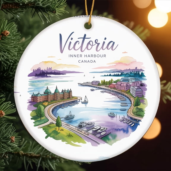 Victoria Inner Harbour-Canada Ceramic Ornament – Personalized Coastal Village Keepsake, Custom Name & Date Gift, Handcrafted Holiday Decoration for Couples, Travelers & Romantic Moments 190OR165