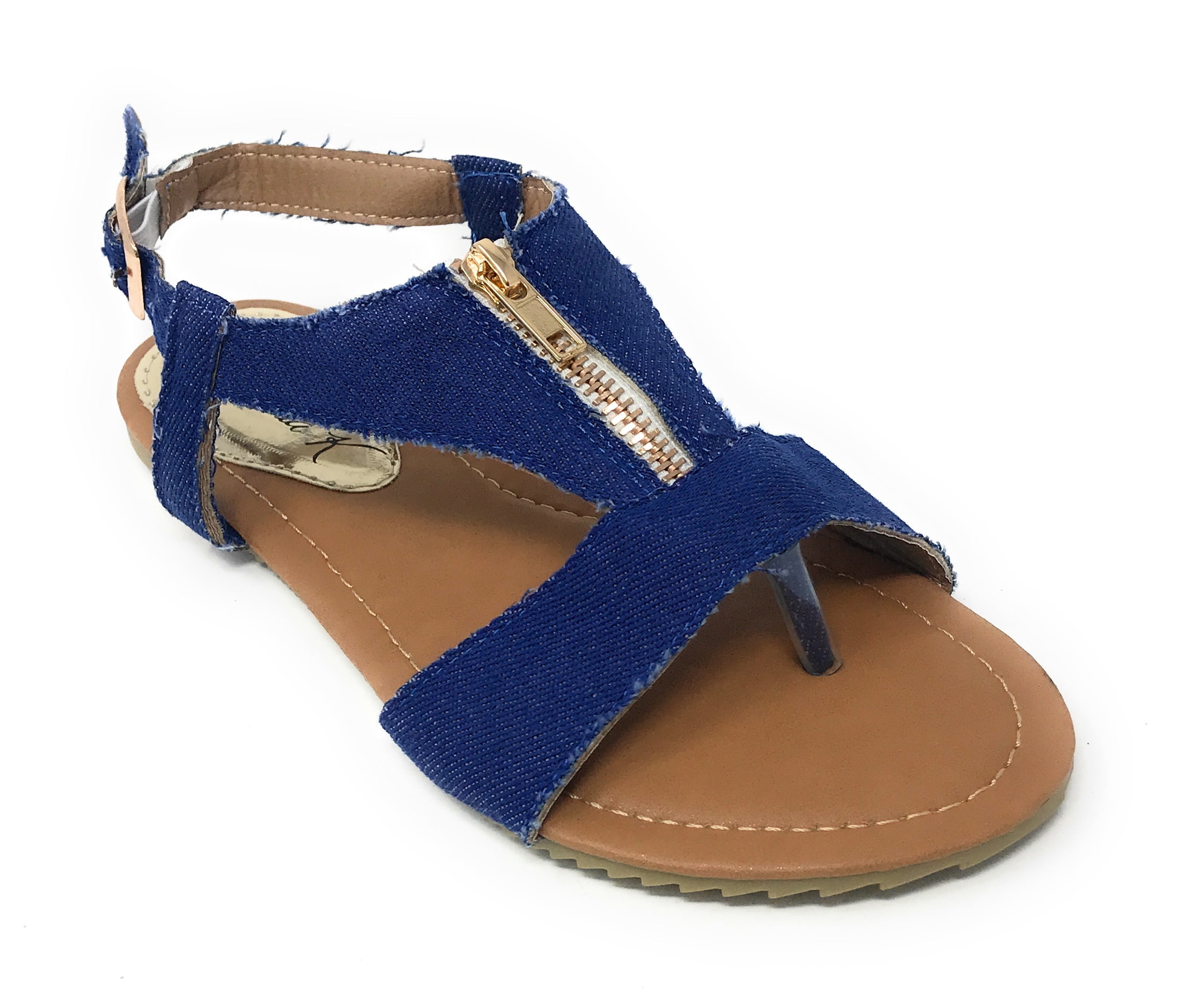 Victoria K Denim Zipper Front Sandals (Women)