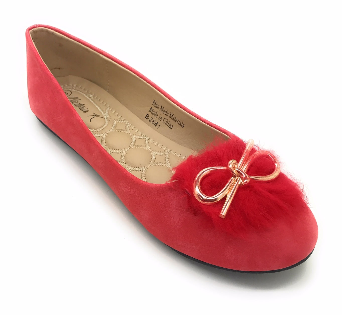 Victoria K Gold Bow Faux Fur Trim Ballerina Flats (Women)