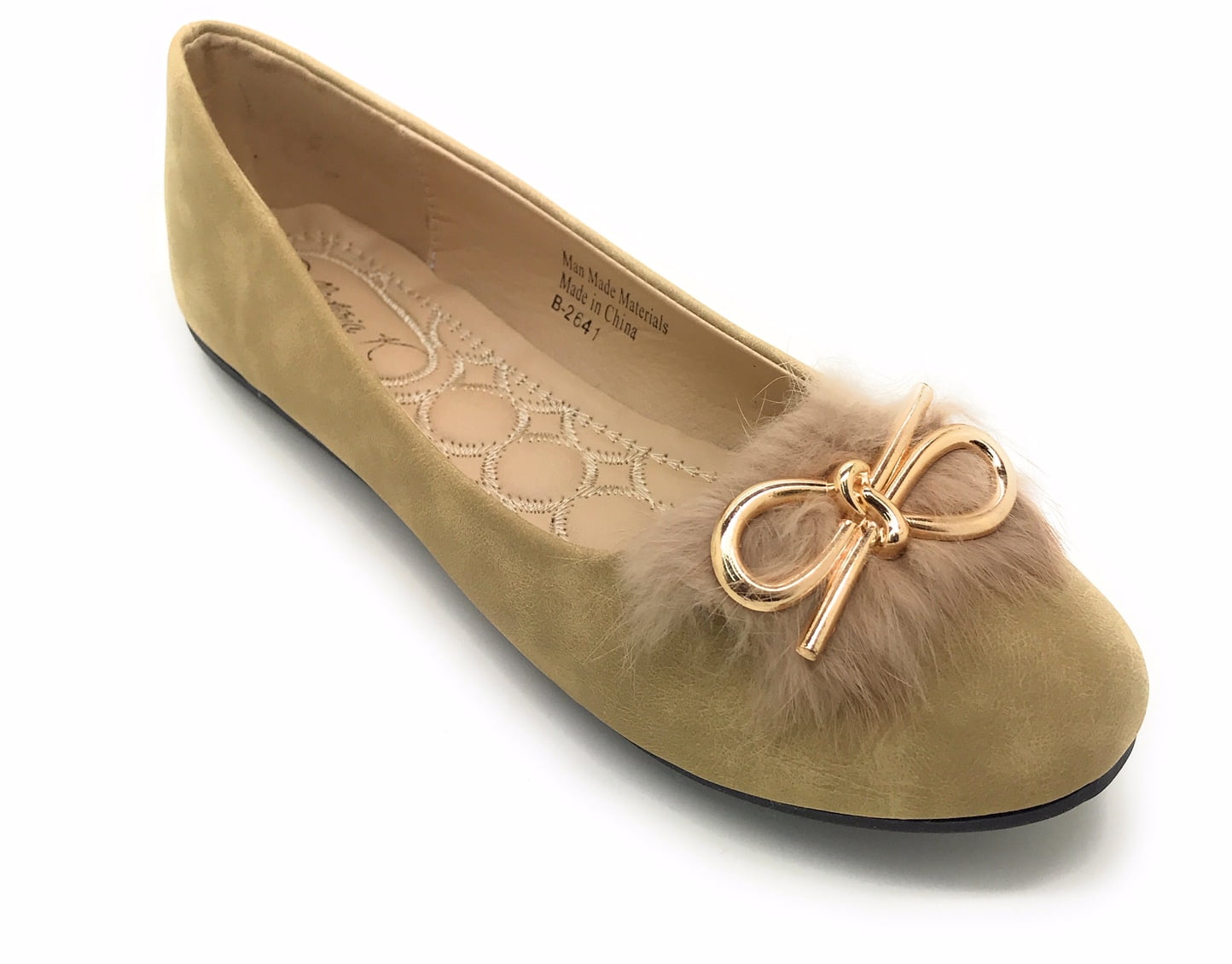 Victoria K Gold Bow Faux Fur Trim Ballerina Flats (Women)