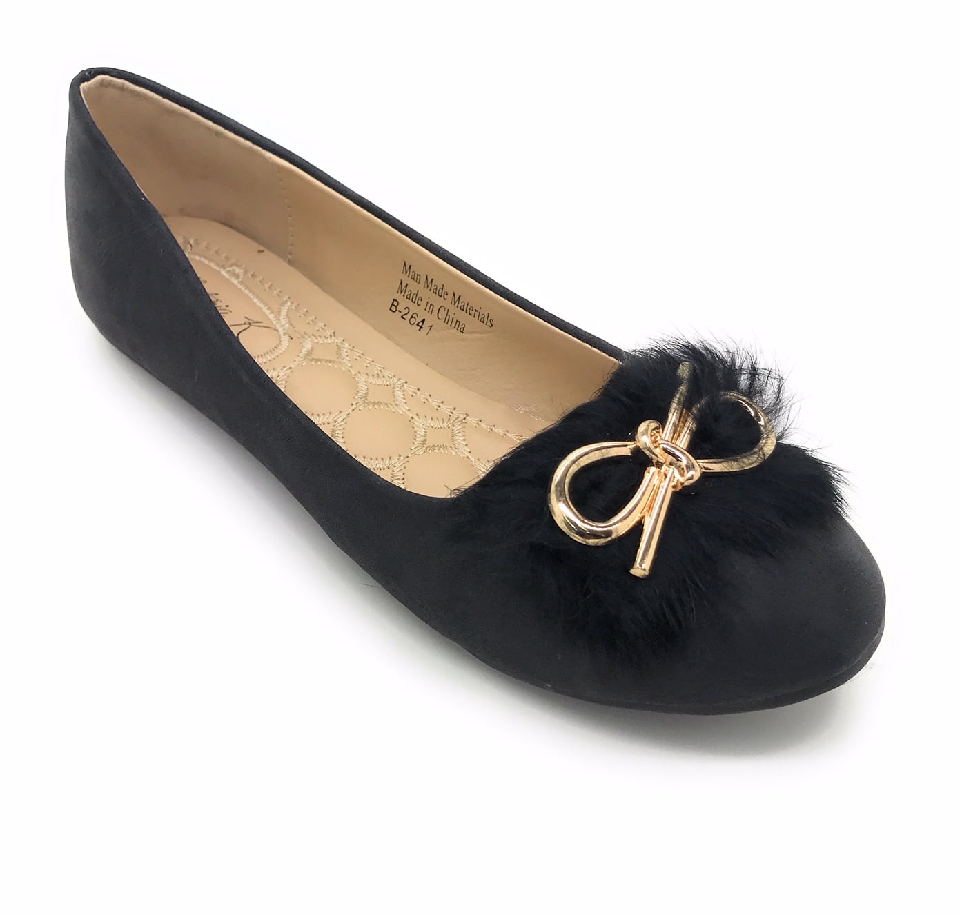 Victoria K Gold Bow Faux Fur Trim Ballerina Flats (Women)