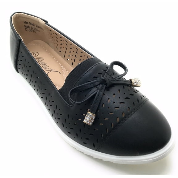 Victoria K Laser Cut Detail With Bow Tie And Gold Tipping Slip Ons (Women)