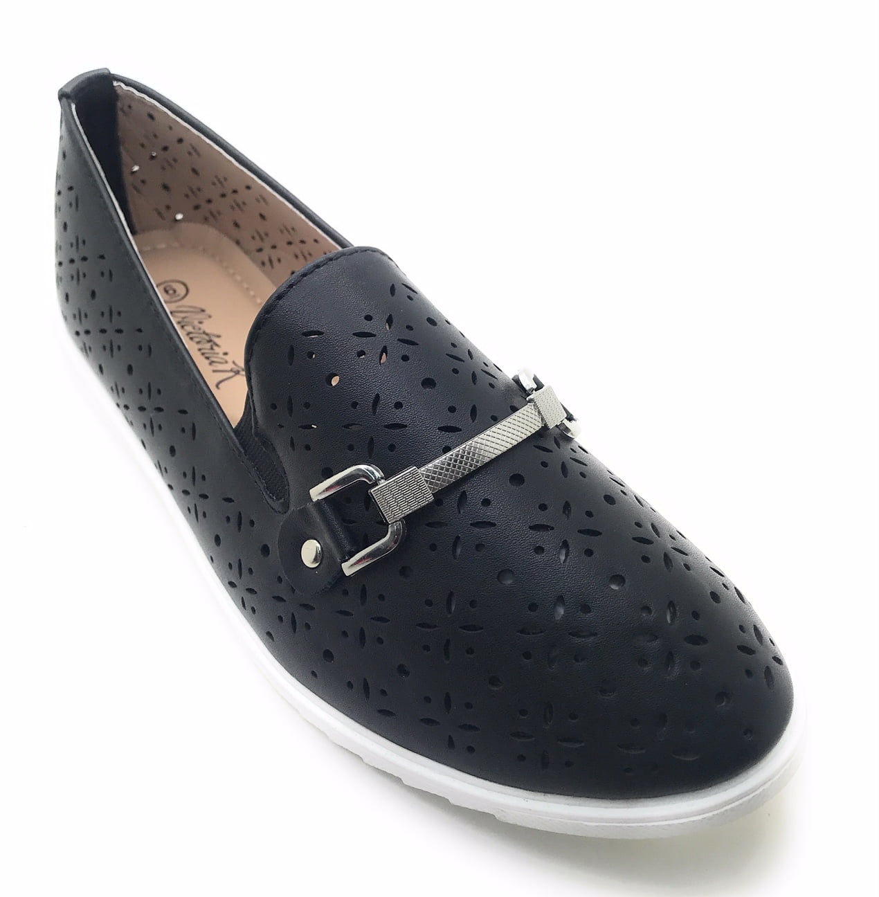 Victoria K Laser Cut Detail With Buckle Slip Ons (Women)