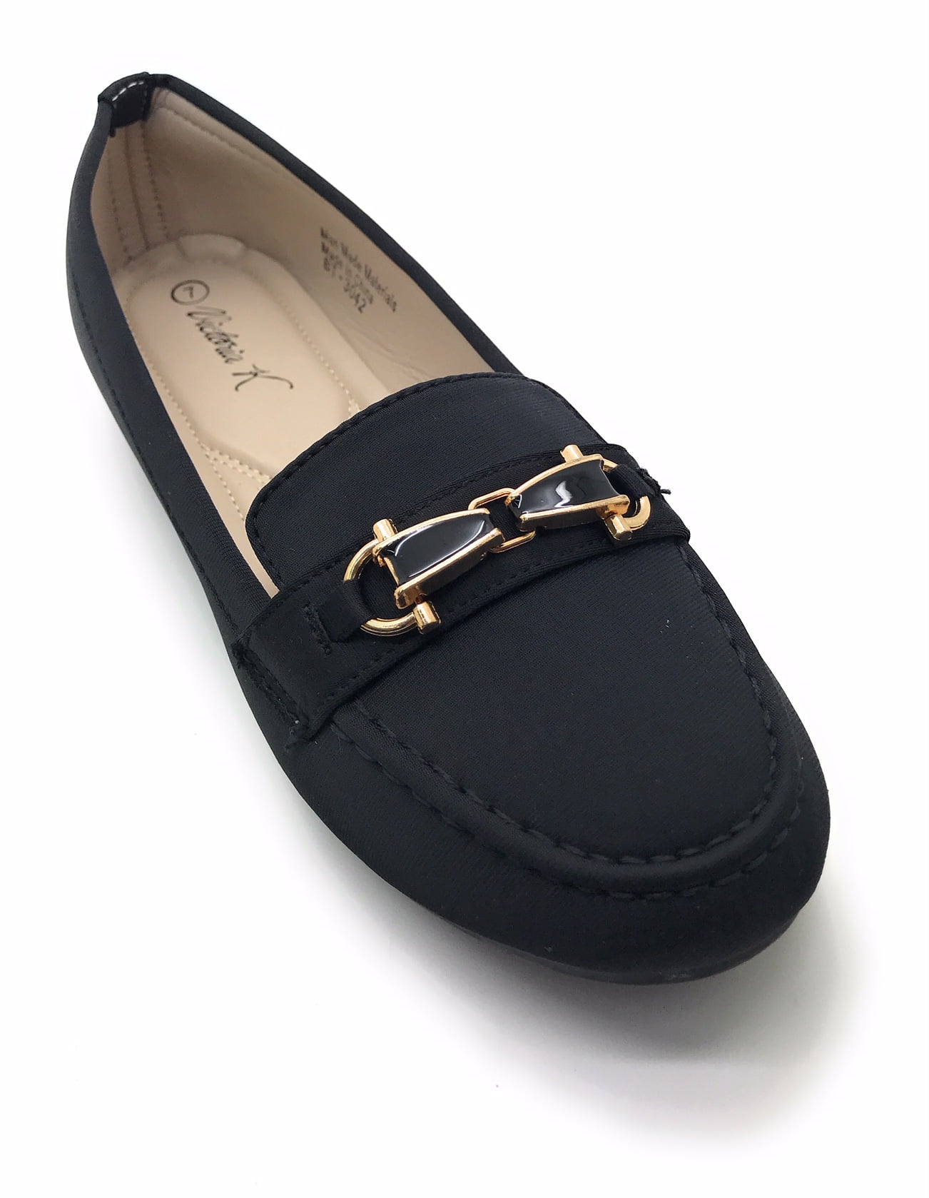 Victoria K Women's Slip-On Moccasins with Gold Link Buckle