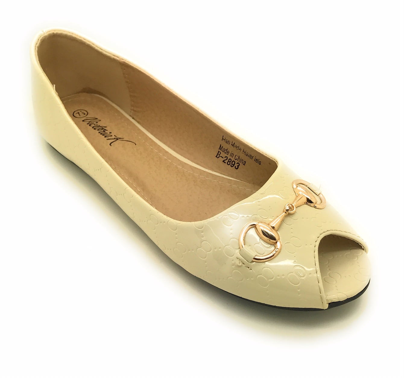 Victoria K Open Toe Gold Buckle Ballerina Flats (Women)