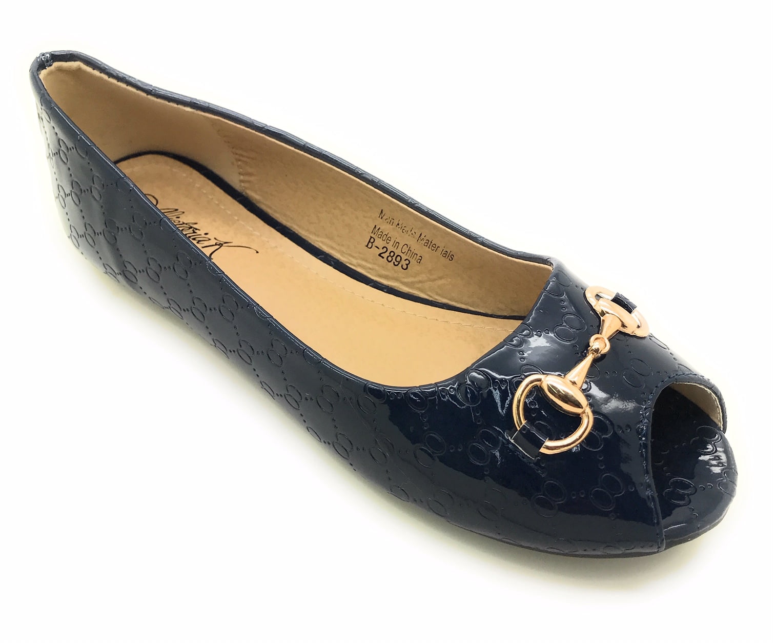 Victoria K Open Toe Gold Buckle Ballerina Flats (Women)