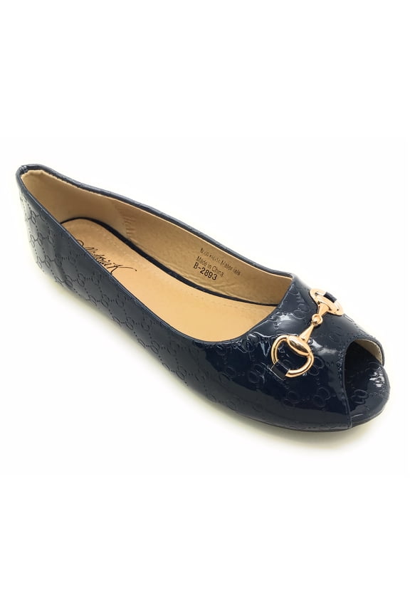 Open Toe Gold Buckle Ballerina Flats (Women)