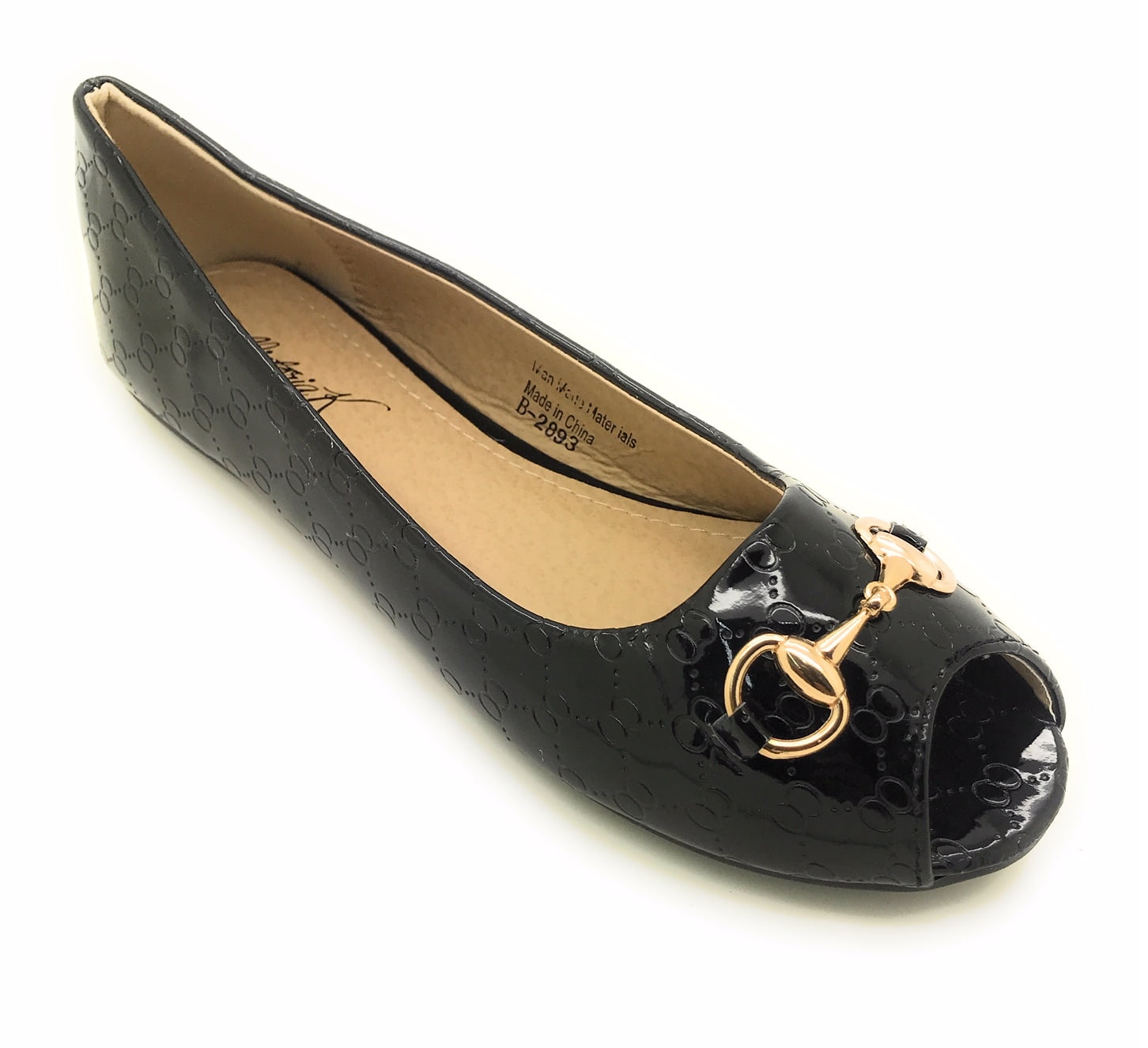 Victoria K Open Toe Gold Buckle Ballerina Flats (Women)