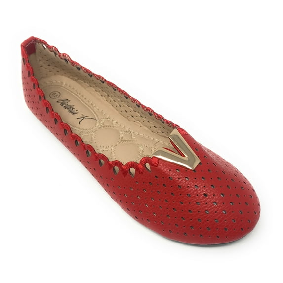 Victoria K Perforated Dot With Gold Ornament Ballerina Flats (Women)