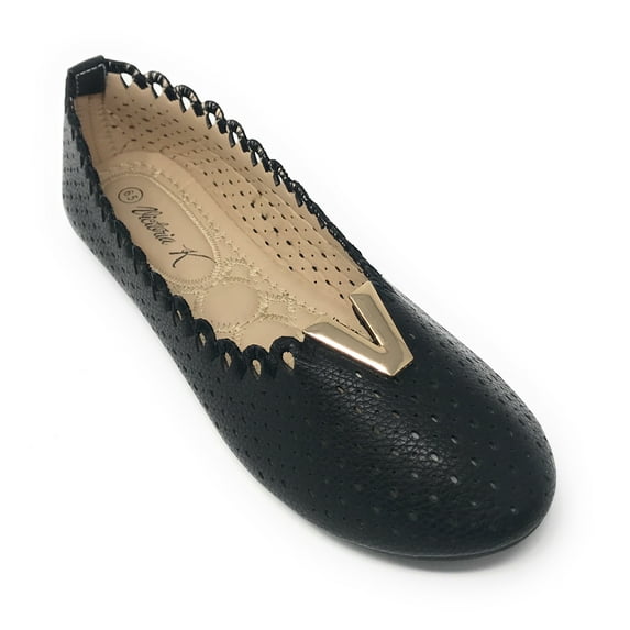 Victoria K Perforated Dot With Gold Ornament Ballerina Flats (Women)