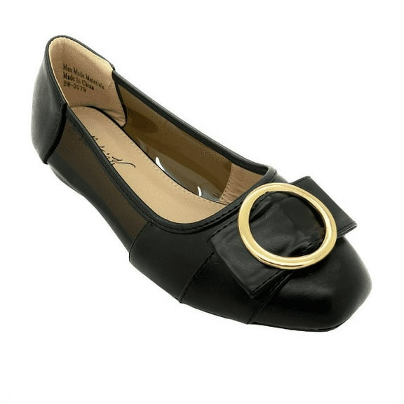 Victoria K Square Gold Black Medallion Wedge Flats (Women)