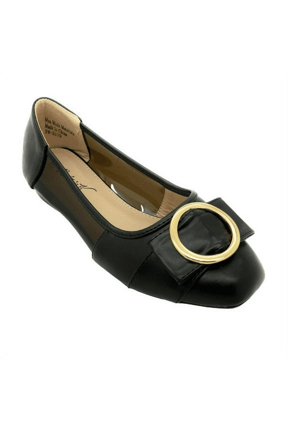Square Gold Black Medallion Wedge Flats (Women)