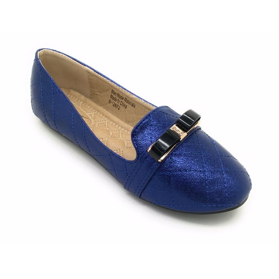 Victoria K Techno Shine Quilted Texture Black Bow Ballerina Flats (Women)