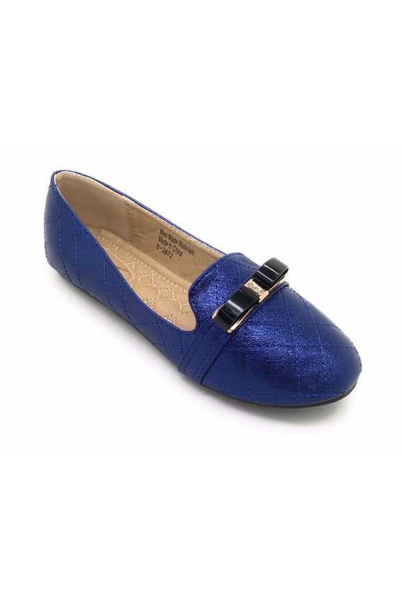 Techno Shine Quilted Texture Black Bow Ballerina Flats (Women)