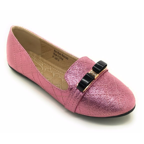 Victoria K Techno Shine Quilted Texture Black Bow Ballerina Flats (Women)