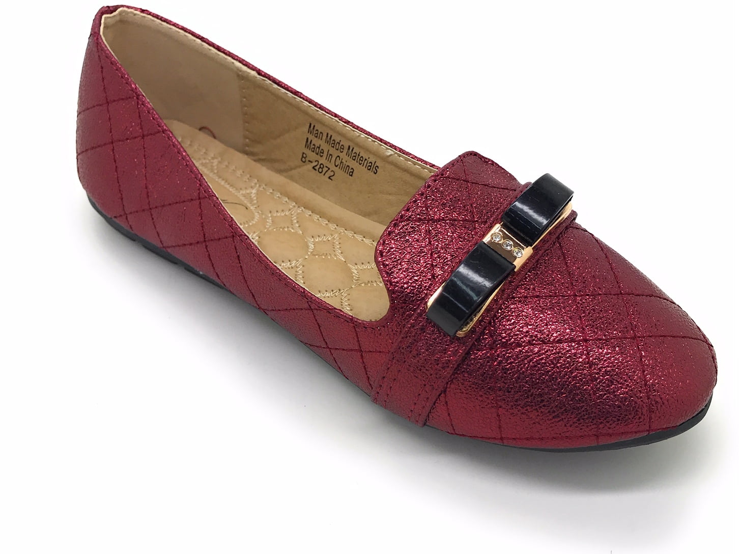 Victoria K Techno Shine Quilted Texture Black Bow Ballerina Flats (Women)