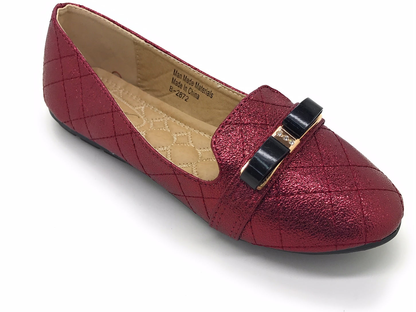Victoria K Techno Shine Quilted Texture Black Bow Ballerina Flats (Women)