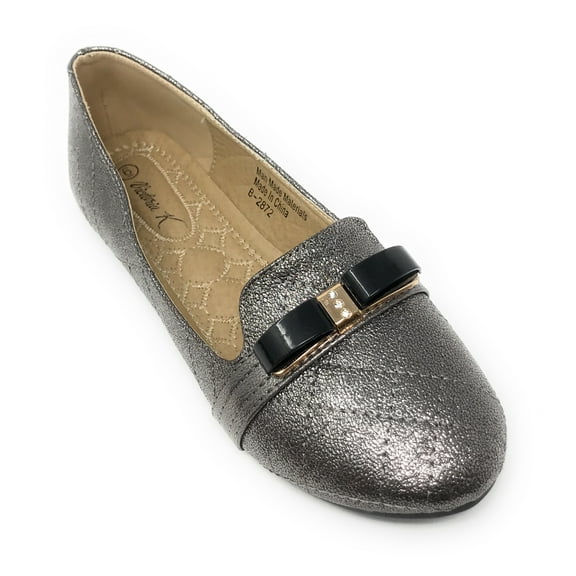 Victoria K Techno Shine Quilted Texture Black Bow Ballerina Flats (Women)