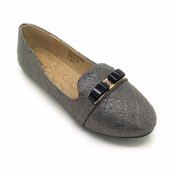 Victoria K Techno Shine Quilted Texture Black Bow Ballerina Flats (Women)