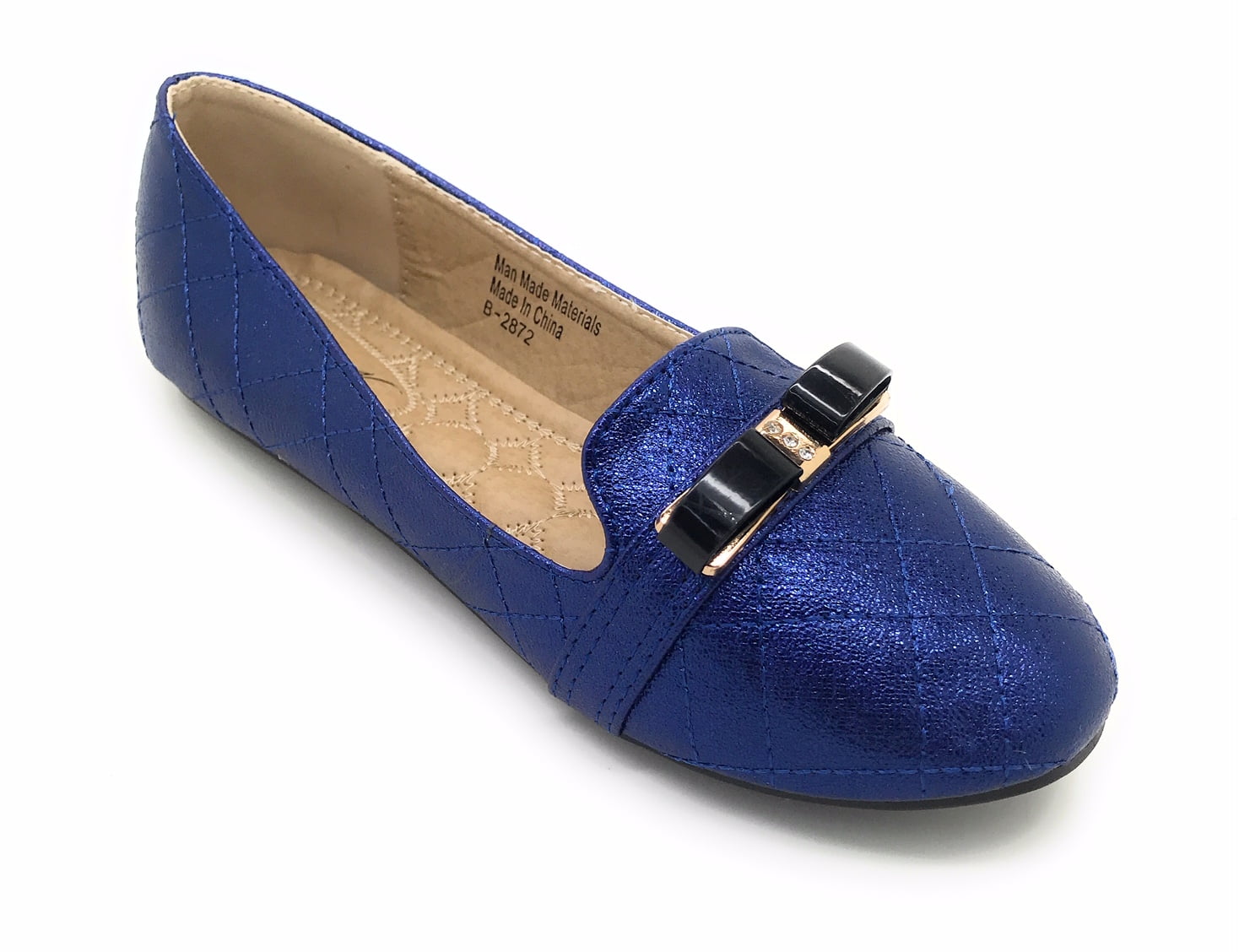 Victoria K Techno Shine Quilted Texture Black Bow Ballerina Flats (Women)