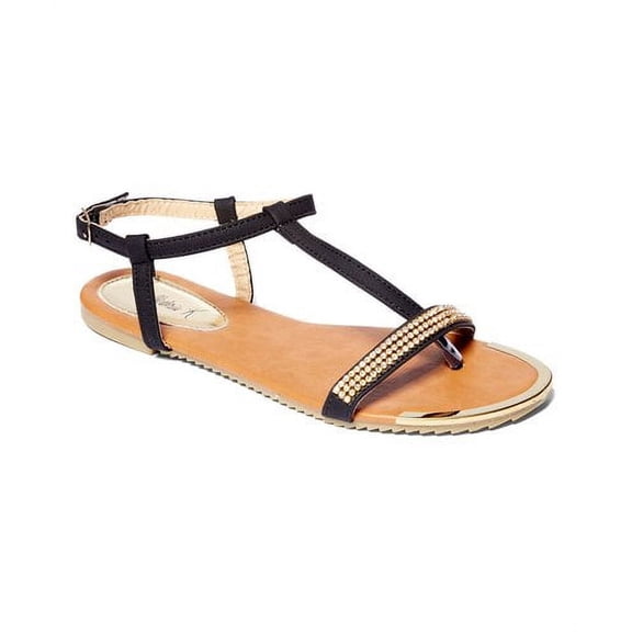 Victoria K Women Rhinestone On Strap With Gold Toe Sandals